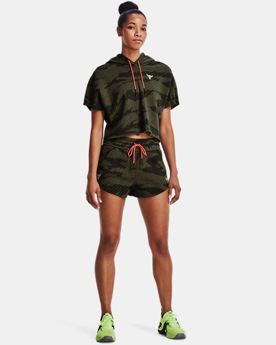 Women's Project Rock Fleece Printed Short Sleeve Hoodie, Green, pdpMainDesktop image number 2